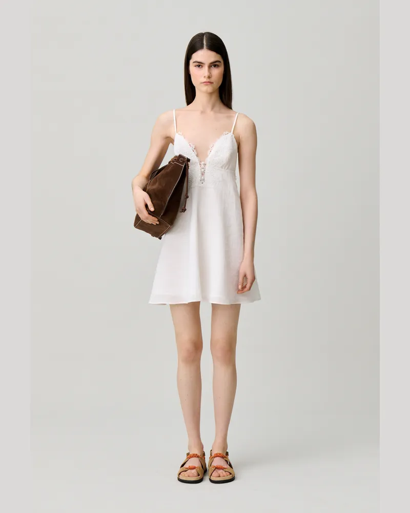 Claudie Pierlot Kurzes Spitzenkleid Ecru
