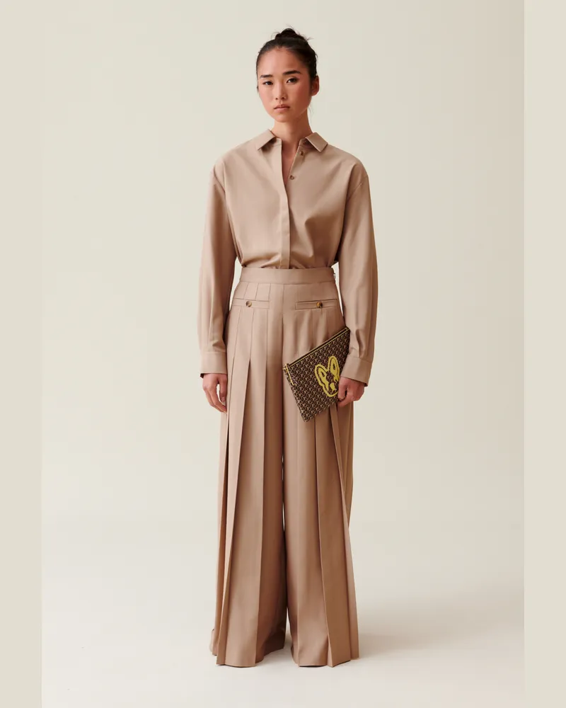 Claudie Pierlot Hochtaillierte Schlaghose Beige