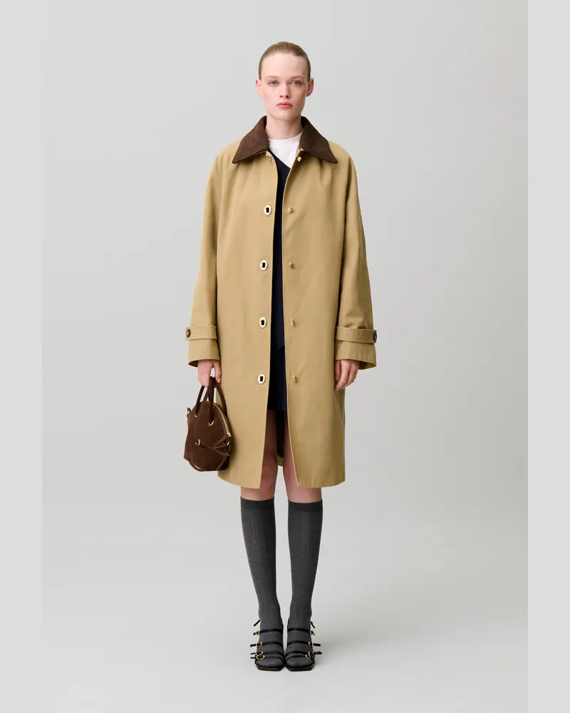 Claudie Pierlot Trench mit abnehmbarem Samtkragen Beige
