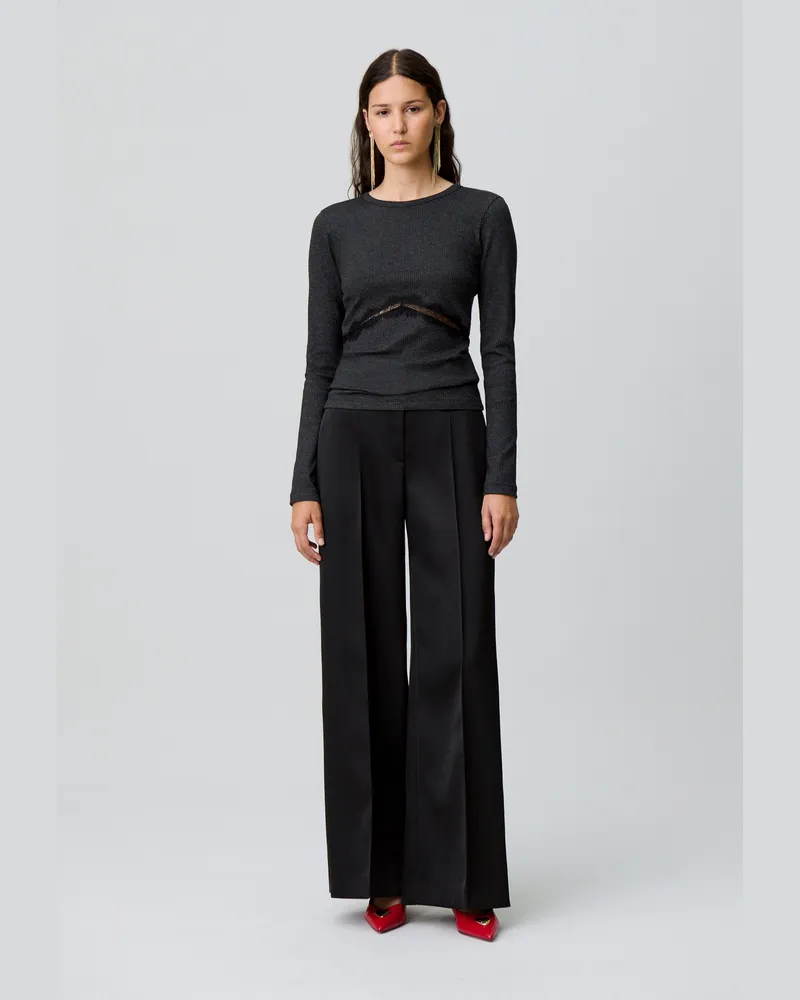Claudie Pierlot Langarm-T-Shirt mit Spitze Schwarz