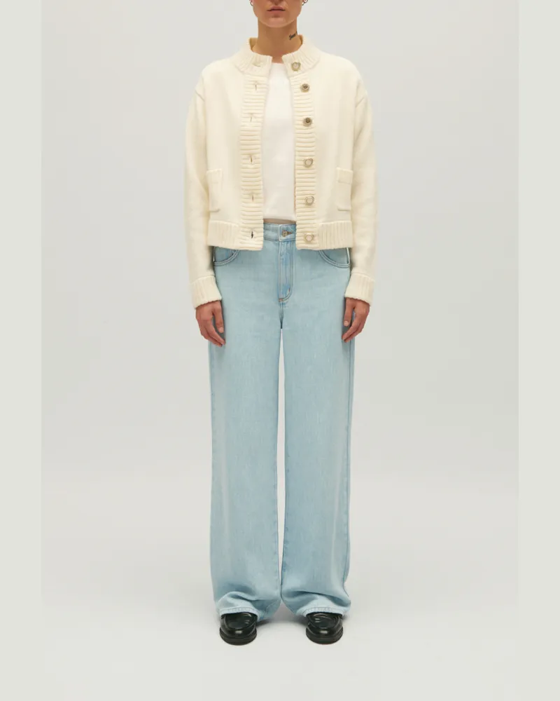Claudie Pierlot Kurzer Grobstrick-Cardigan Ecru