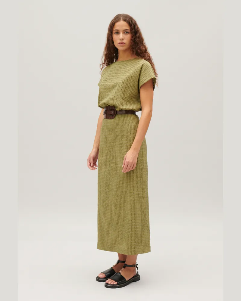 Claudie Pierlot Midi-Kleid mit Streifen-Design Khaki