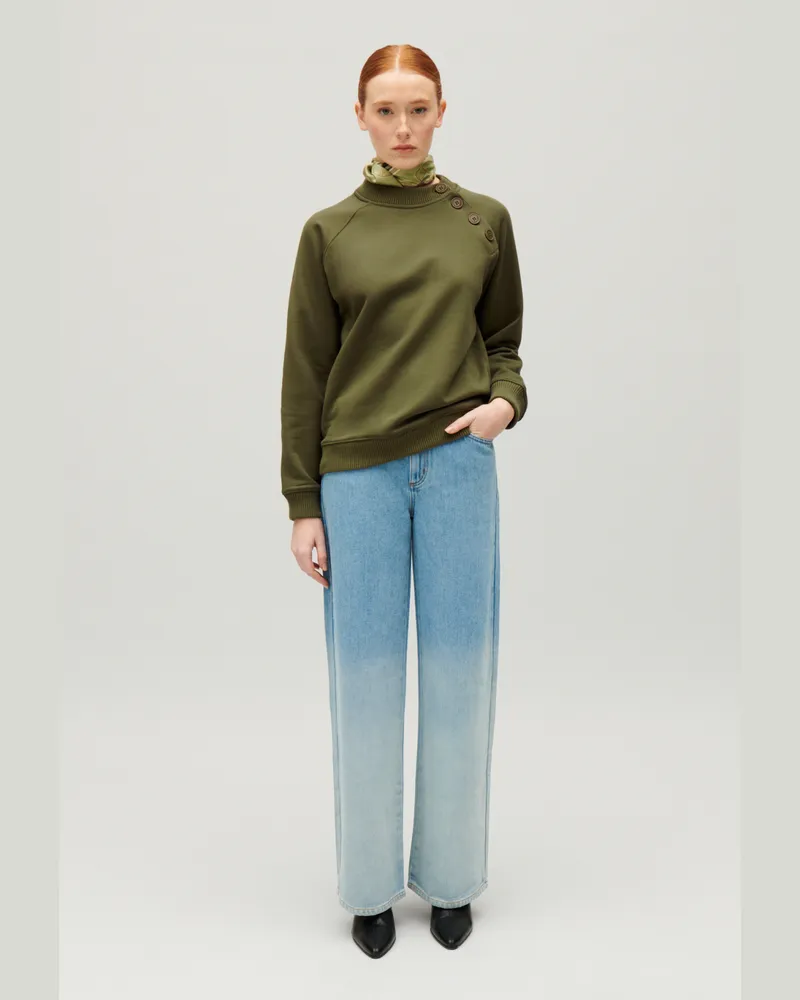 Claudie Pierlot Sweatshirt mit Knopfbesatz Khaki
