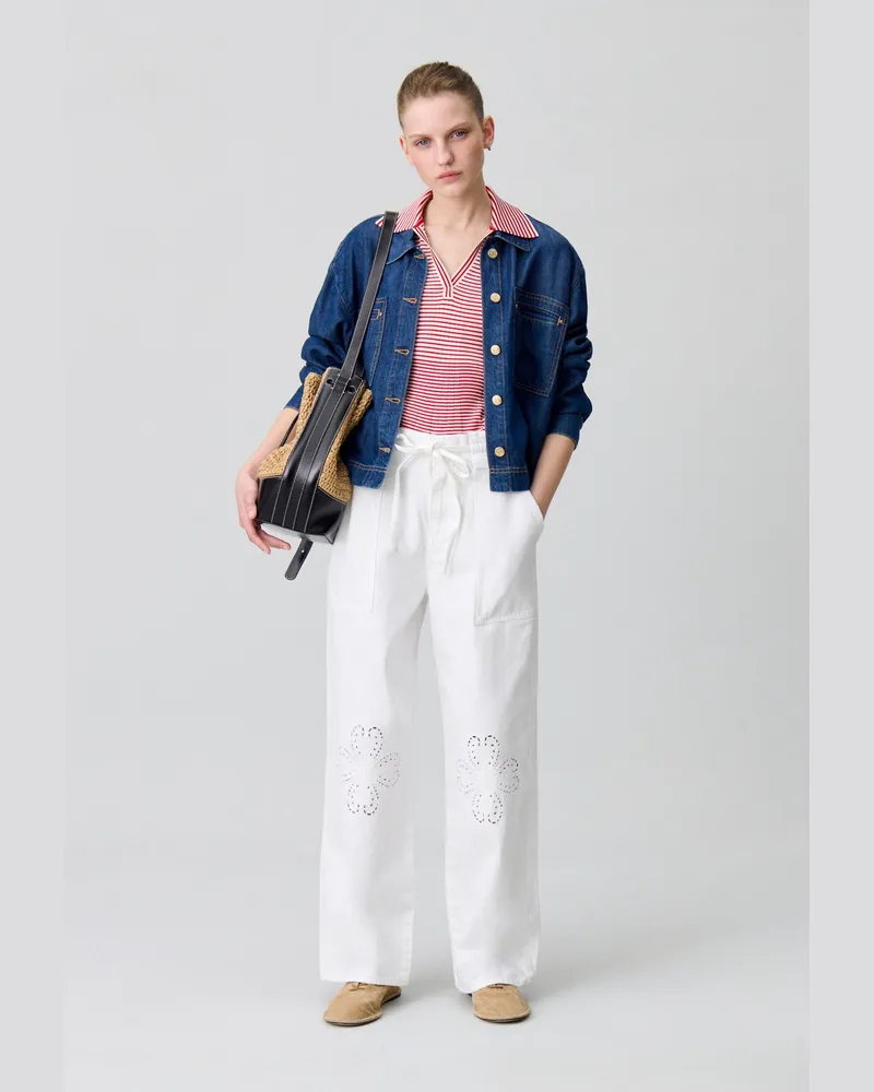 Claudie Pierlot Baggy-Jeans mit Stickerei Ecru
