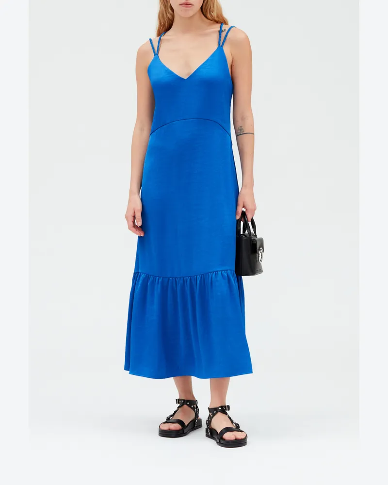 Claudie Pierlot Midikleid aus Satin, blau Santorin
