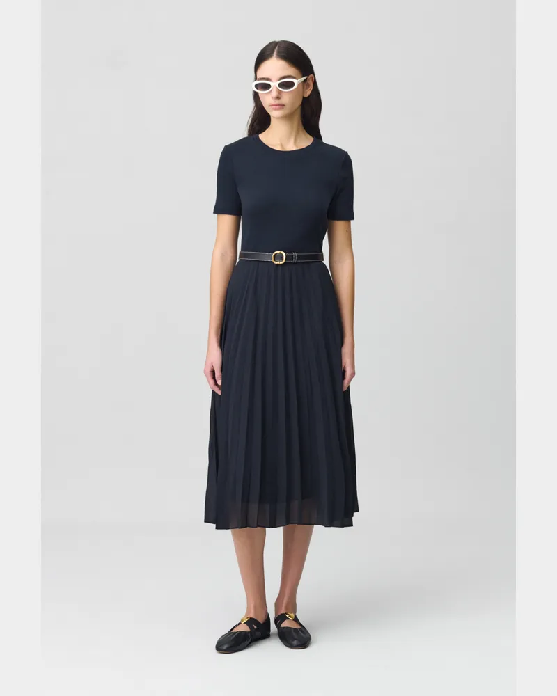 Claudie Pierlot Langes Kleid Teli aus Materialmix Marine