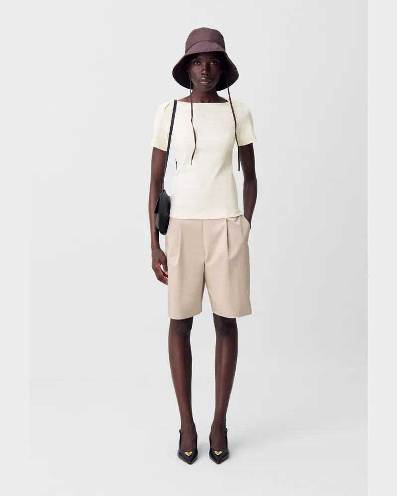 Claudie Pierlot Baumwoll-T-Shirt Ecru