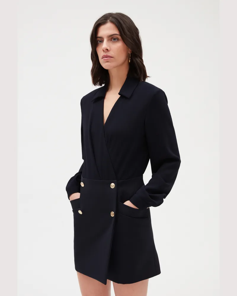 Claudie Pierlot Kurzes Kleid aus Bimaterial, marineblau Marine