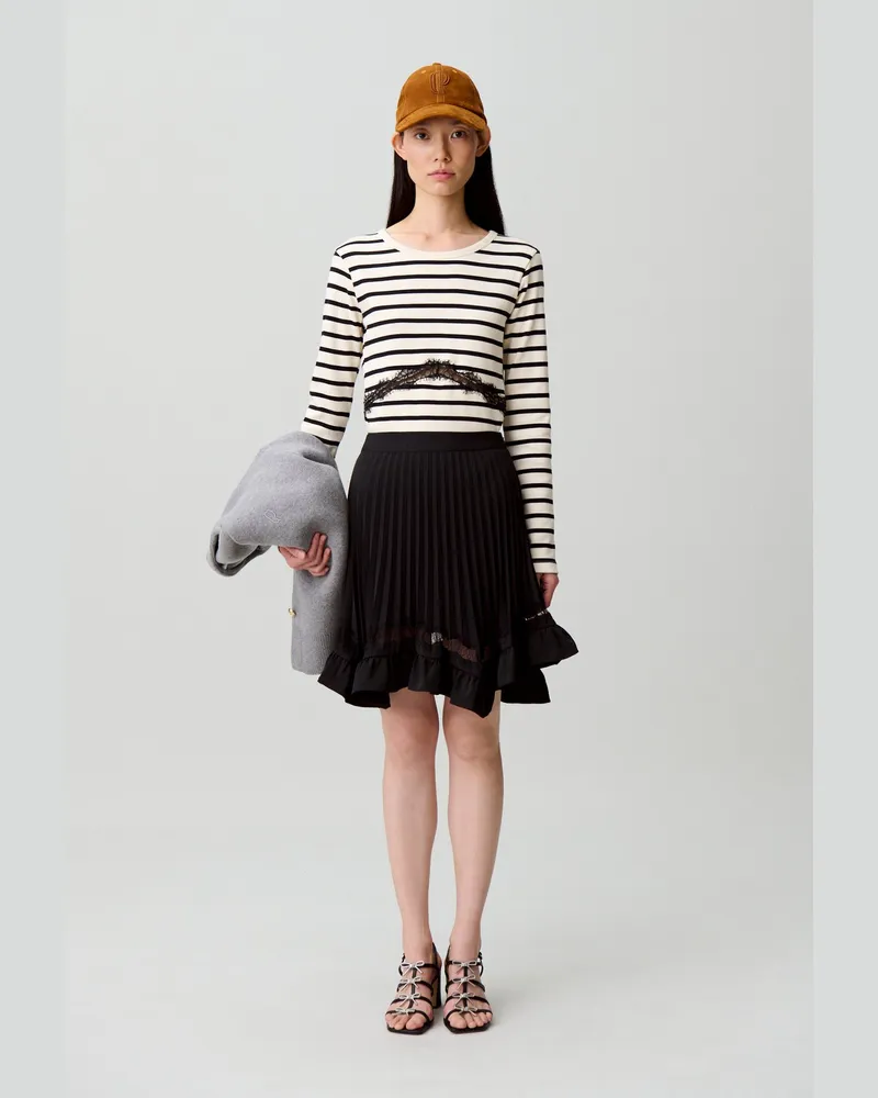 Claudie Pierlot Asymmetrischer Spitzenrock Schwarz