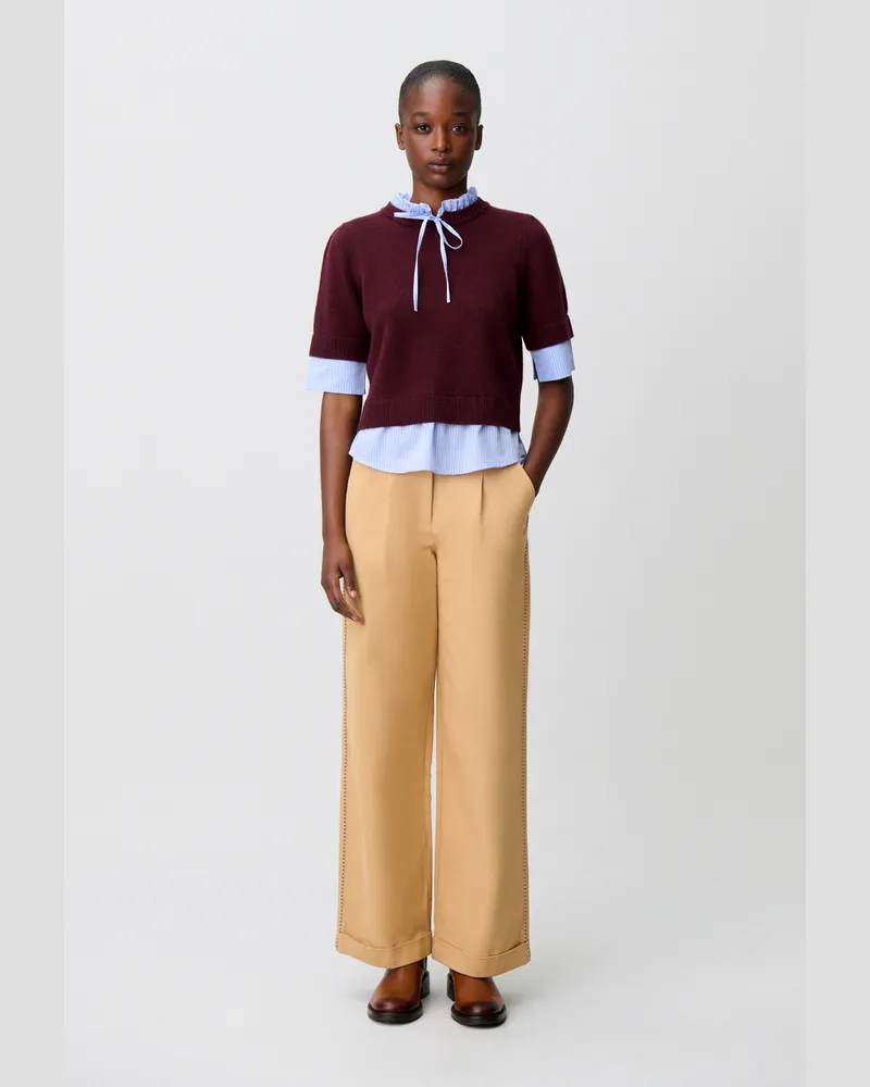 Claudie Pierlot Gestreifter Wollpullover Aubergine