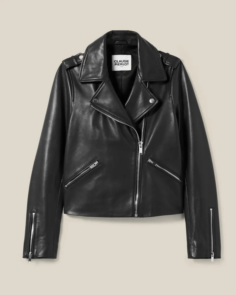 Claudie Pierlot Glattlederjacke Schwarz