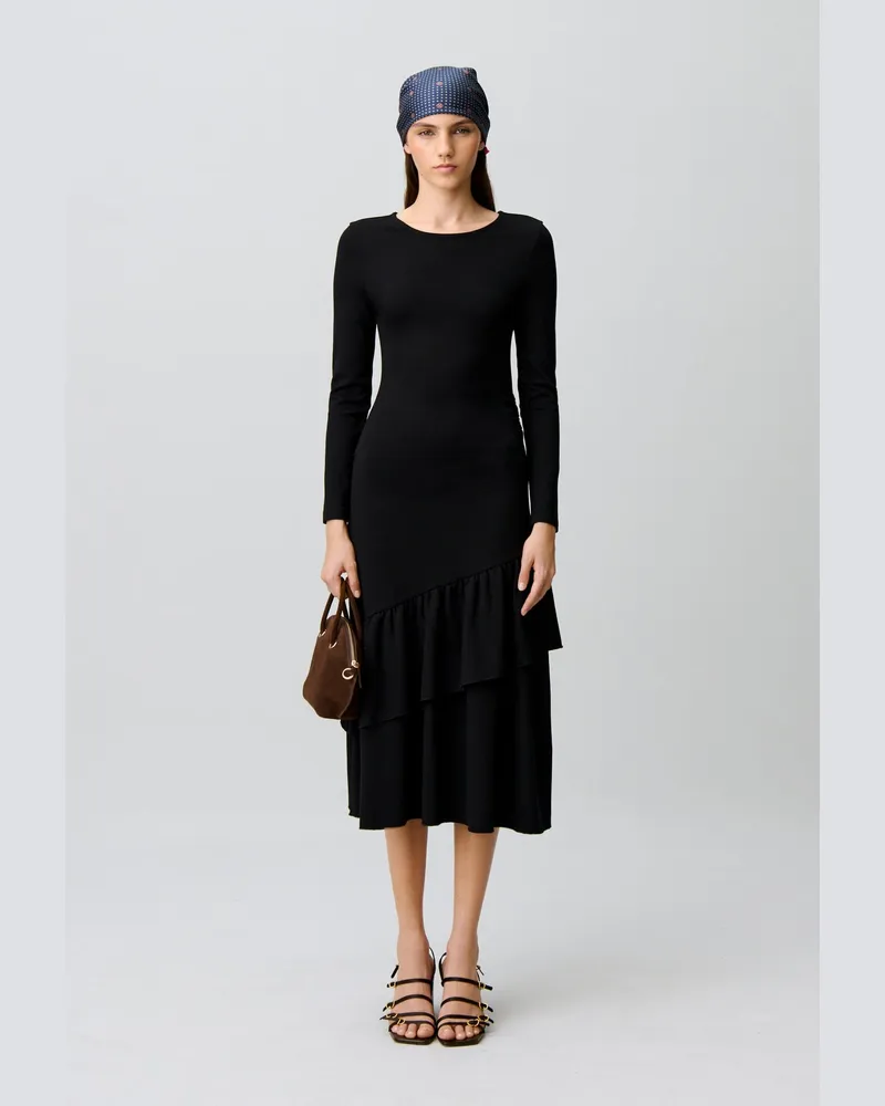 Claudie Pierlot Asymmetrisches Jersey-Volantkleid Schwarz
