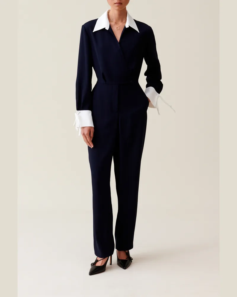 Claudie Pierlot Jumpsuit zweierlei Stoffen Blau Zweifarbig