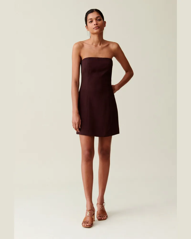 Claudie Pierlot Trägerloses kurzes Kleid Cappucino Cappuccino