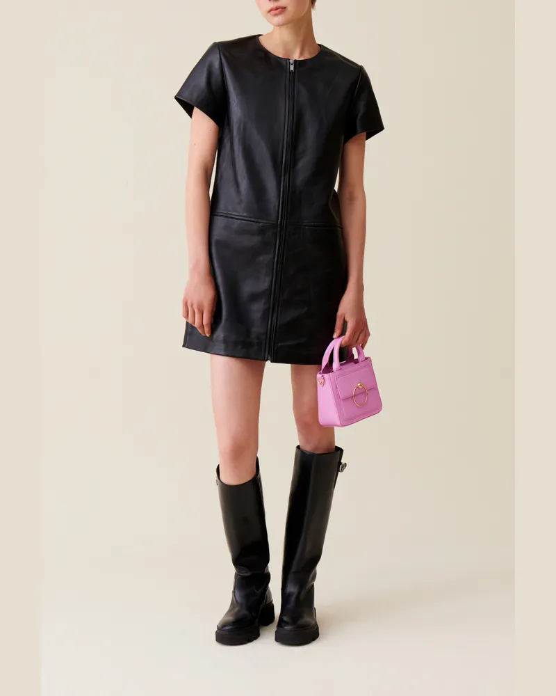 Claudie Pierlot Kurzes Lederkleid mit Reißverschluss Schwarz