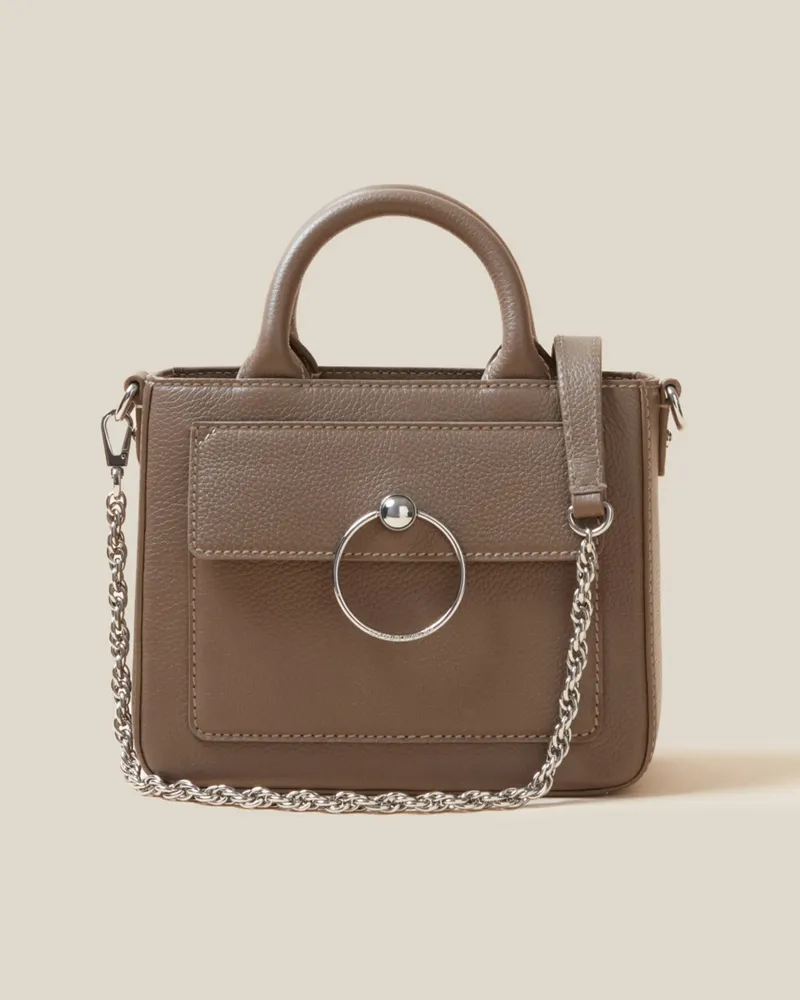 Claudie Pierlot Anouck Tasche genarbtem Leder Kette Taupe