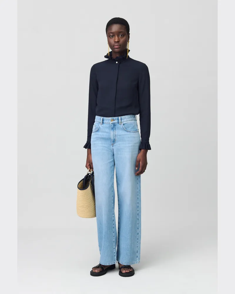 Claudie Pierlot Bluse mit viktorianischem Kragen Marine