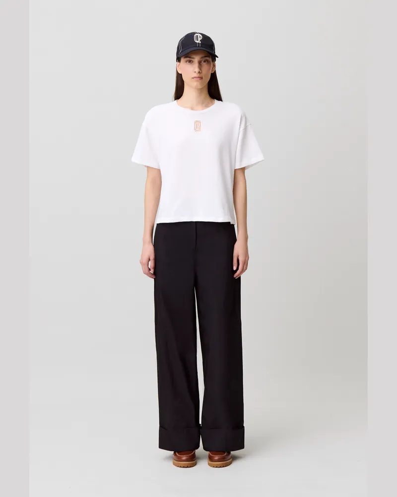 Claudie Pierlot Weites Baumwoll-T-Shirt, kurz Ecru