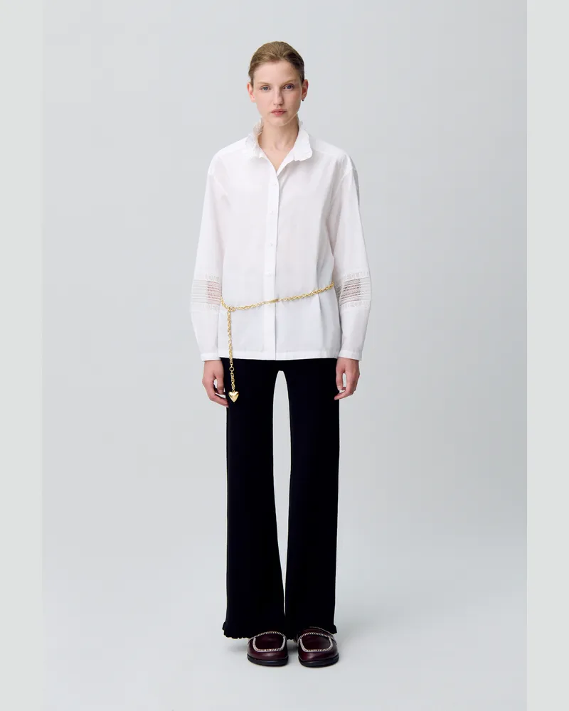 Claudie Pierlot Baumwollbluse mit Rüschenkragen Weiß