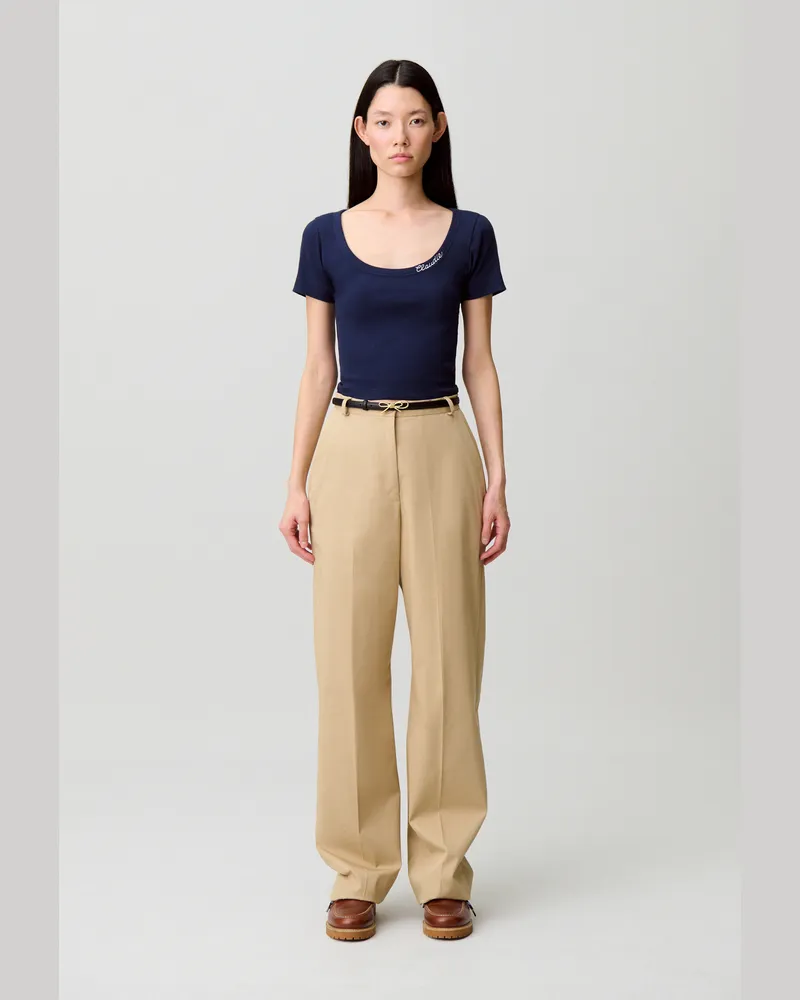 Claudie Pierlot Besticktes Baumwoll-T-Shirt Marine