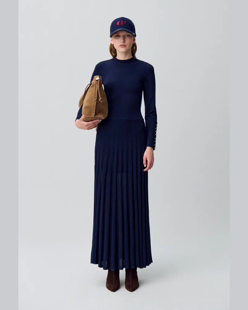 Claudie Pierlot Langes Strickkleid mit Kragen Marine
