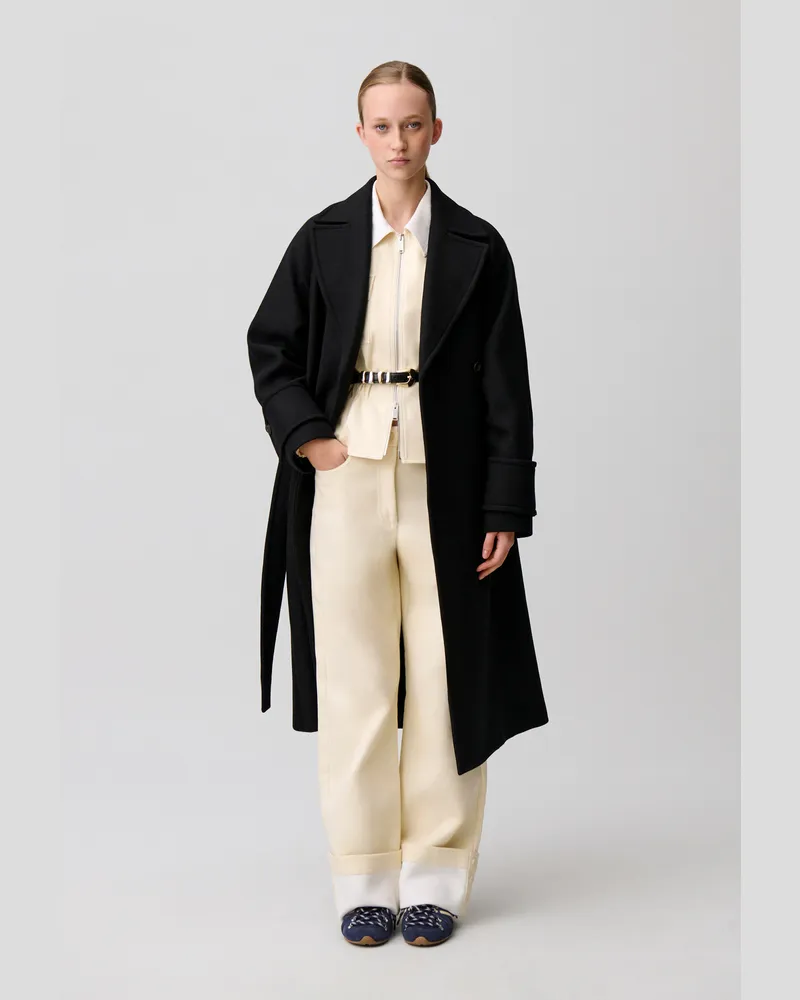 Claudie Pierlot Mittellanger Mantel aus Wollmischgewebe Schwarz