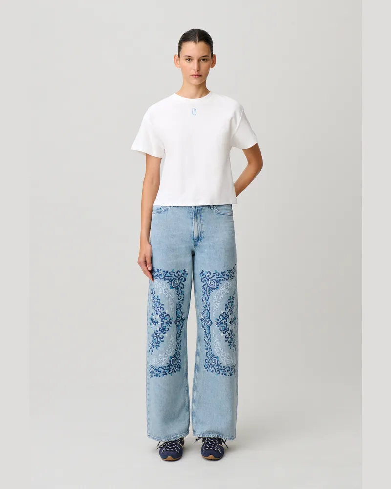 Claudie Pierlot Besticktes Baumwoll-T-Shirt Ecru