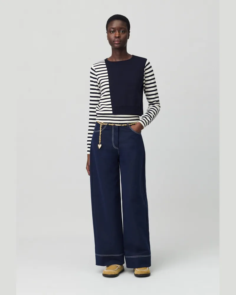 Claudie Pierlot Kurzer Marinière-Pullover Zweifarbig
