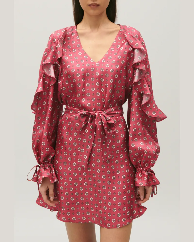 Claudie Pierlot Kurzes Satin-Kleid mit Druckmotiv Heller