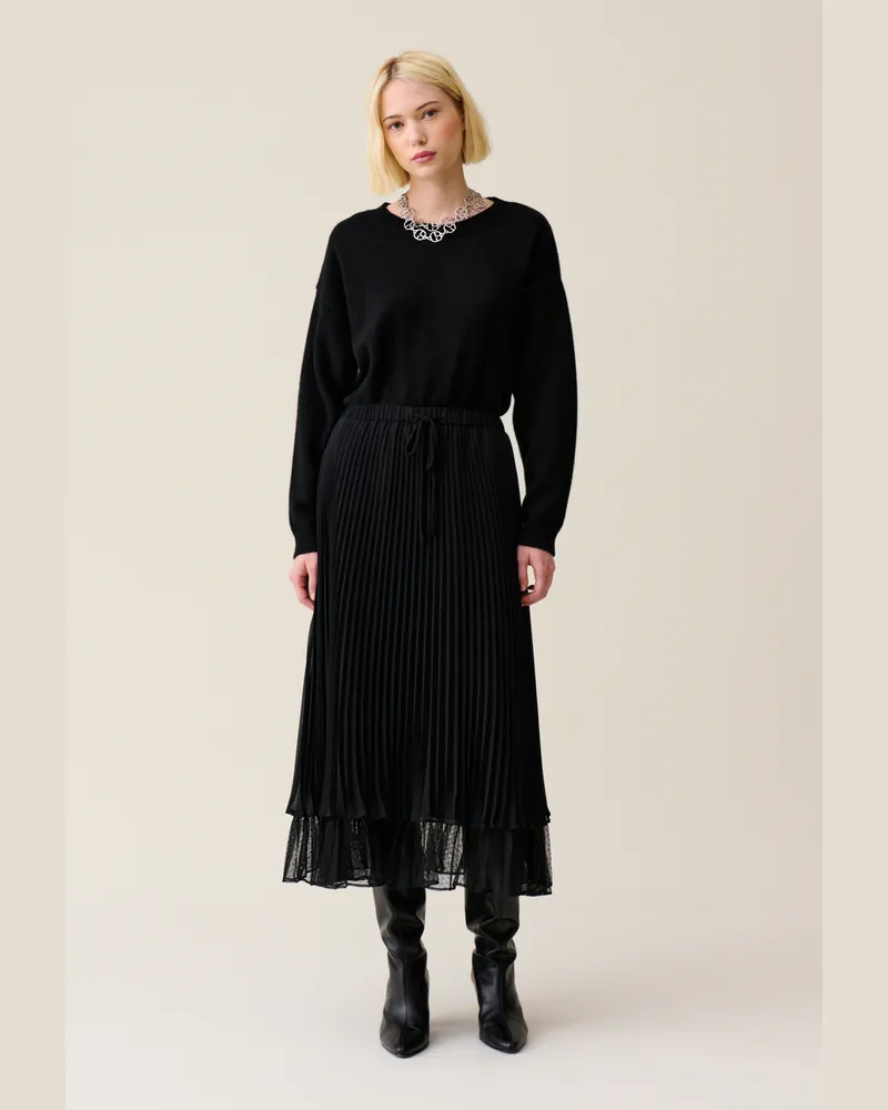Claudie Pierlot Schwarzer fließender Plisseerock Schwarz