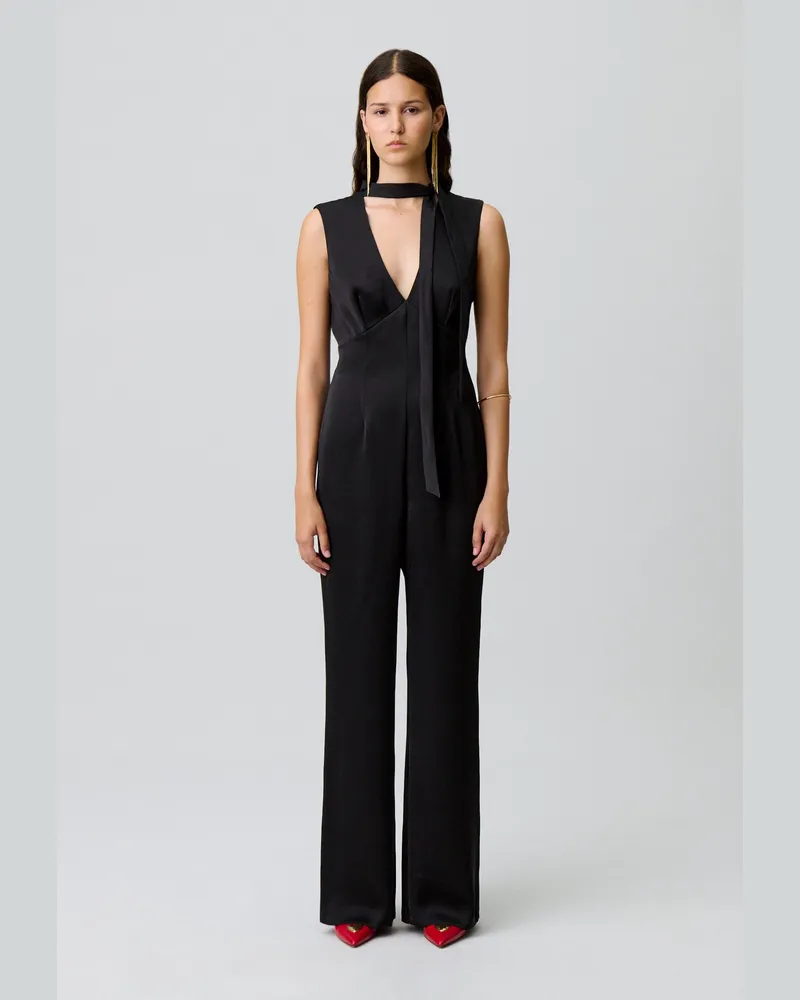 Claudie Pierlot Fließender Satin-Jumpsuit Schwarz