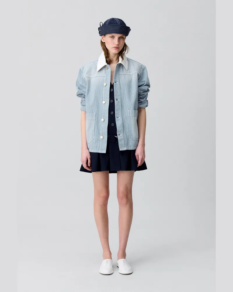 Claudie Pierlot Gestreifte Gabardine-Denim-Jacke Zweifarbig