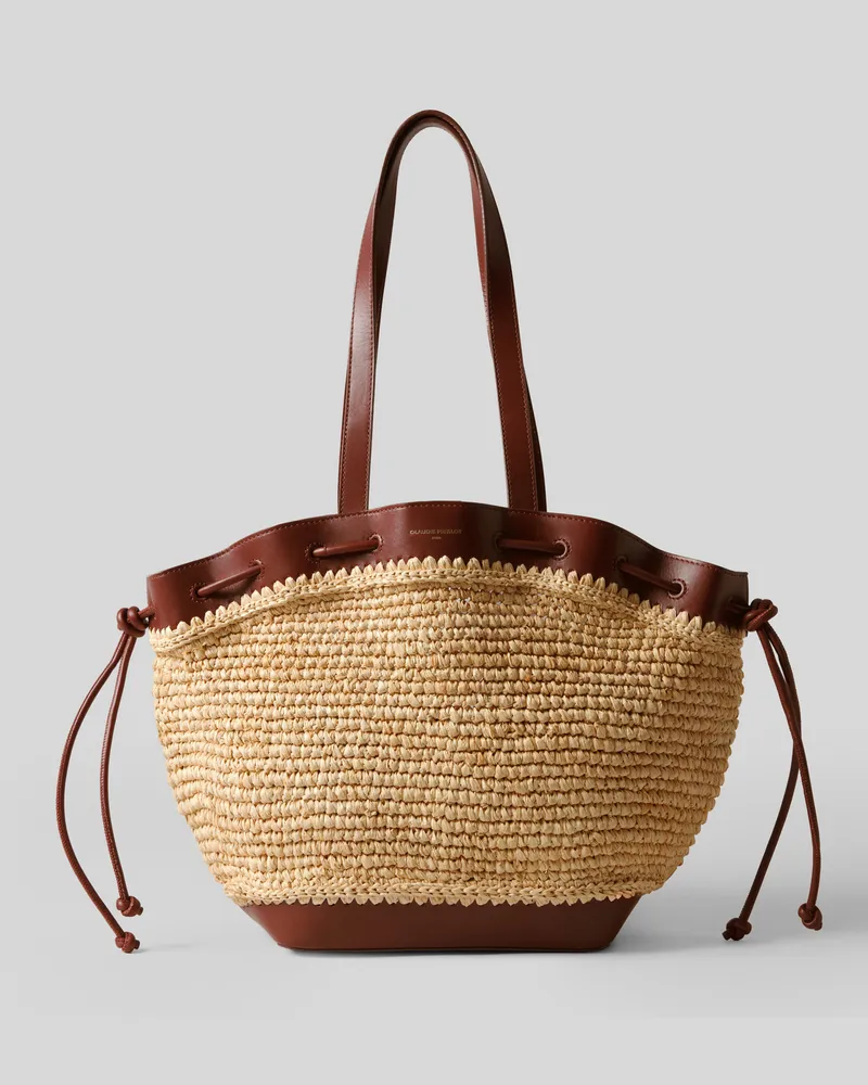 Claudie Pierlot Raffiakorb mit Leder Acajou