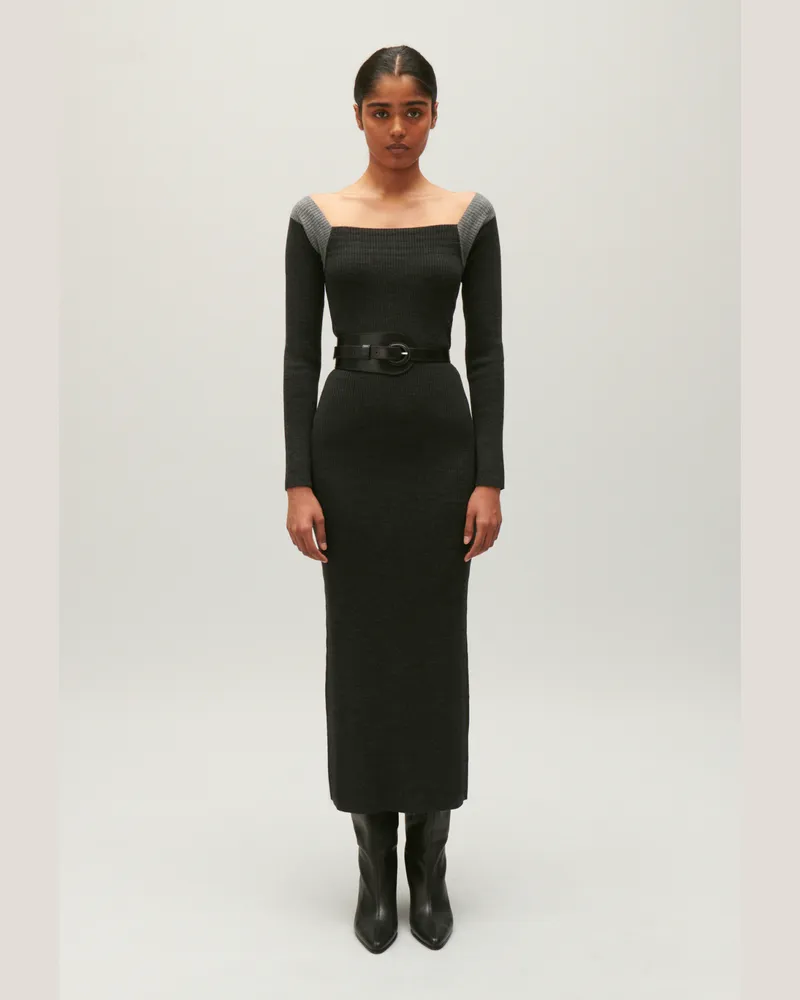 Claudie Pierlot Langes Strickkleid, grau meliert Grau-meliert