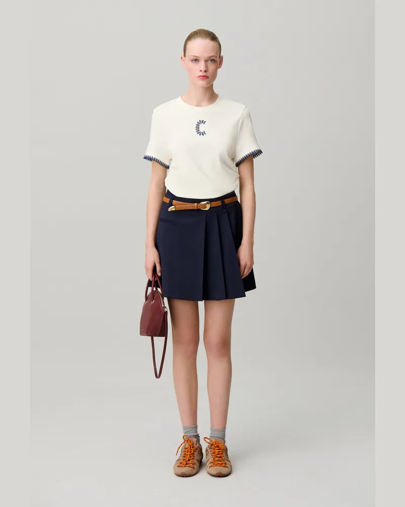 Claudie Pierlot T-Shirt mit drapierten Ärmeln Ecru