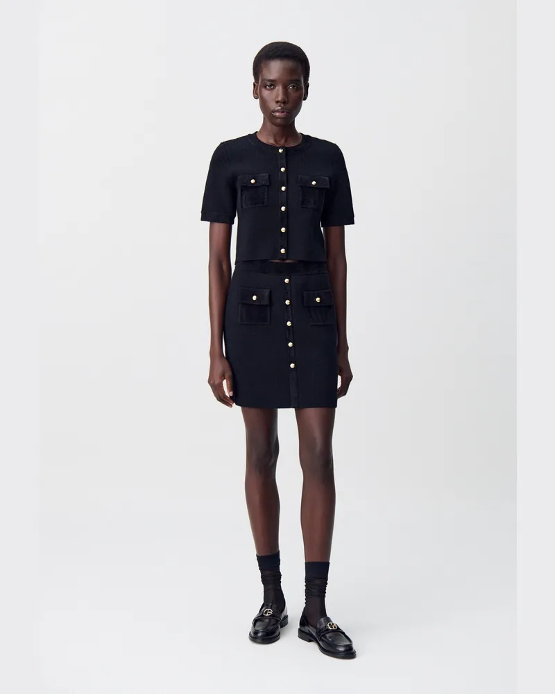 Claudie Pierlot Strickjacke aus Samtstrick Schwarz