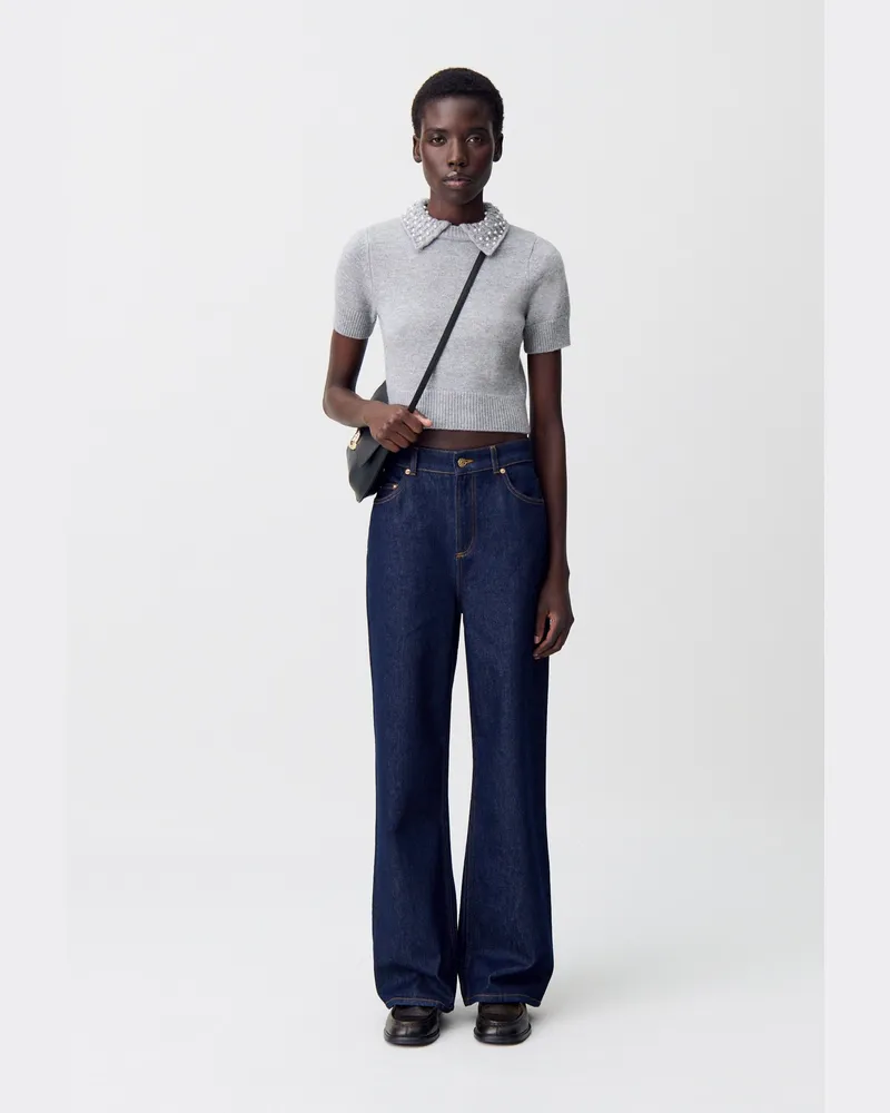 Claudie Pierlot Kurzes Stricktop Grau-meliert