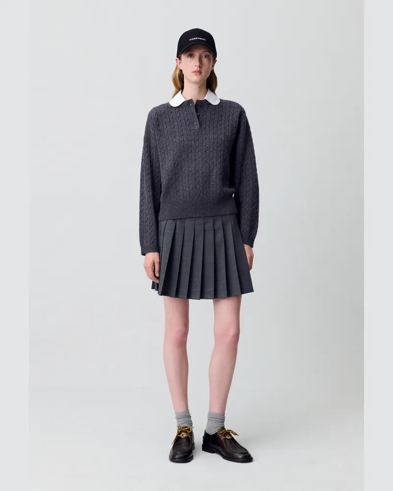 Claudie Pierlot Pullover mit Bubikragen Grau-meliert
