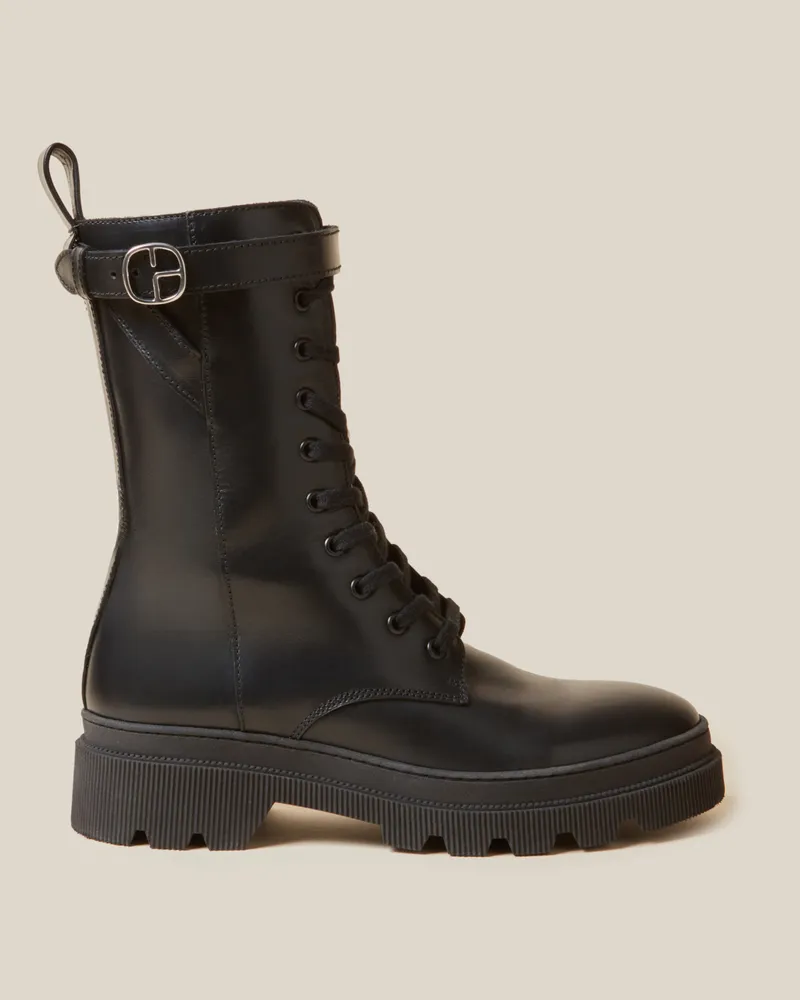 Claudie Pierlot Hohe Leder Ranger-Stiefel Schwarz