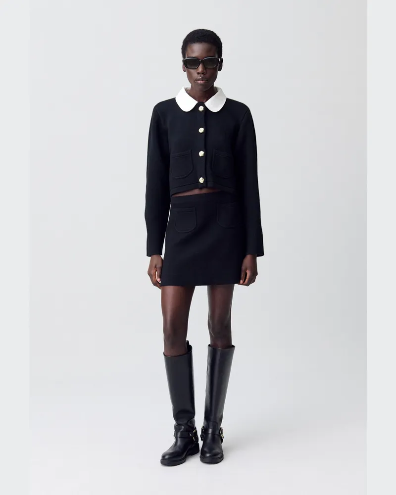 Claudie Pierlot Kurzer trapezförmiger Strickrock Schwarz