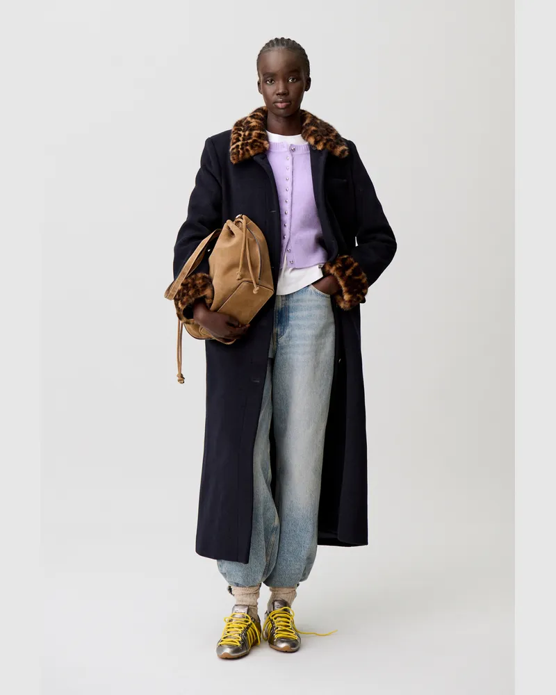 Claudie Pierlot Langer Wollmantel Leopardenmuster Zweifarbig