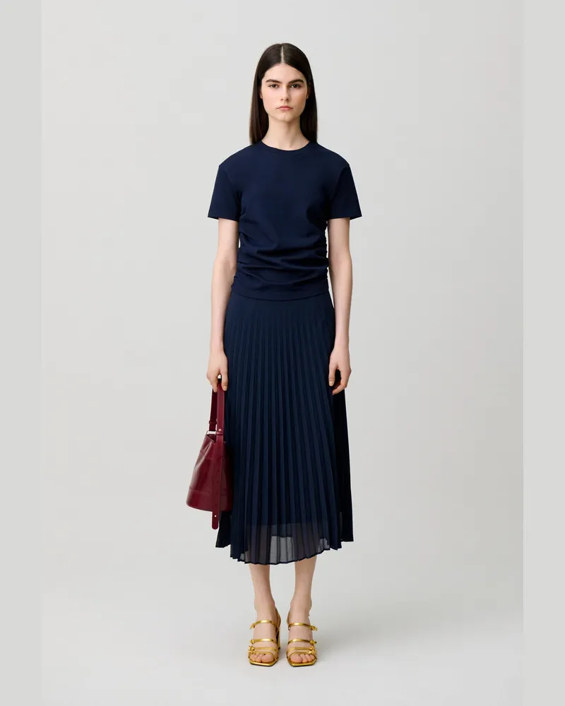 Claudie Pierlot Kleid in Materialmix-Lagenoptik Marine