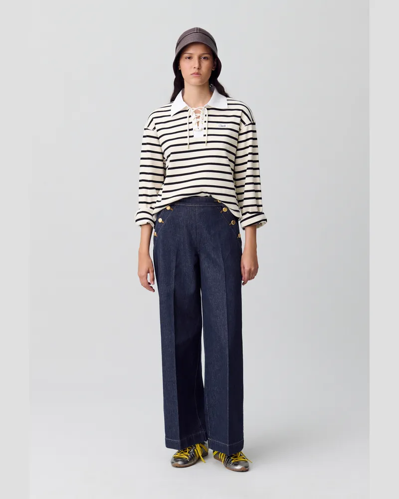 Claudie Pierlot Weite Marlene-Jeans mit Knopfleiste Denim-raw