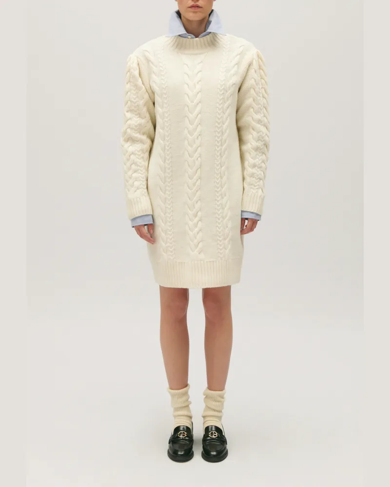 Claudie Pierlot Kurzes Strickpulloverkleid Ecru Ecru