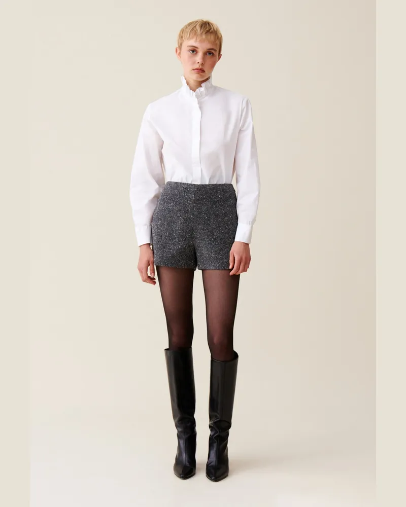 Claudie Pierlot Kurze graue Tweed-Shorts Grau-meliert