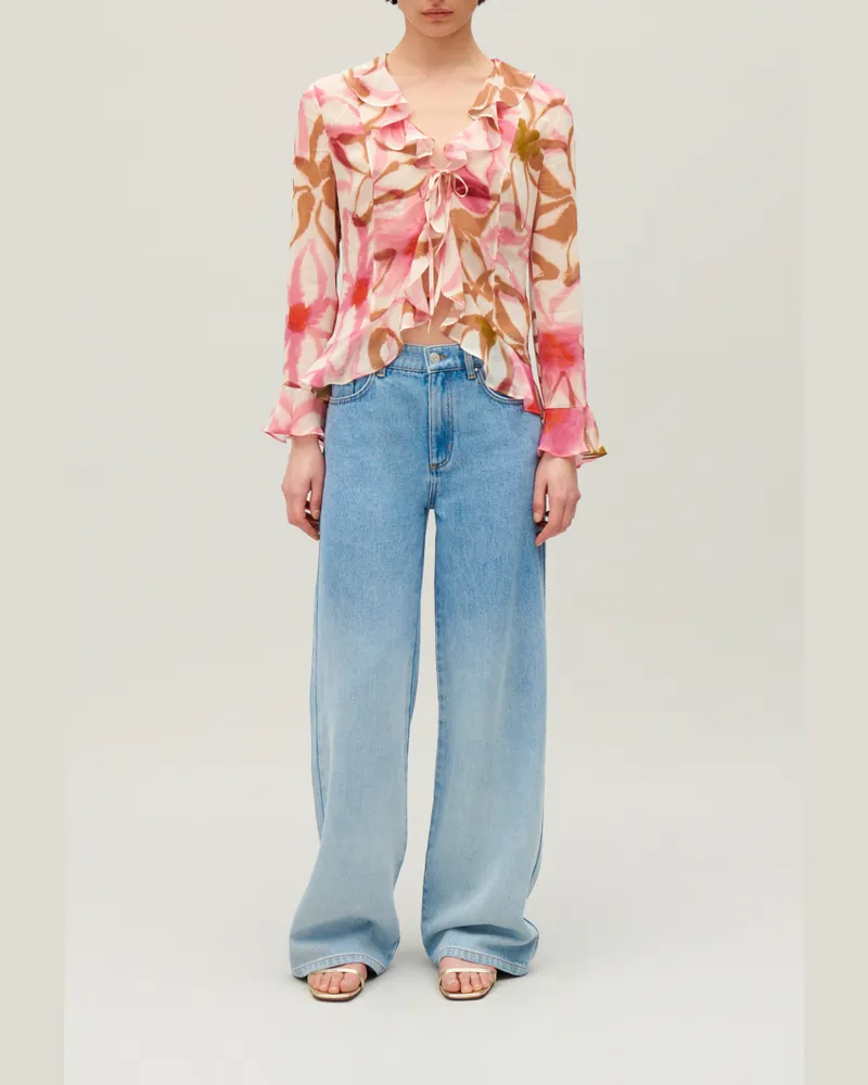 Claudie Pierlot Seiden-Hemdbluse mit Aquarell-Print Dunkler