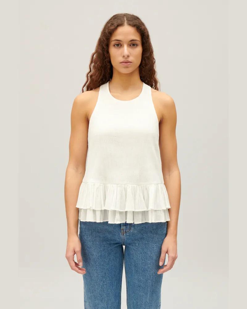 Claudie Pierlot Kurzes Top mit Volantbesatz Ecru