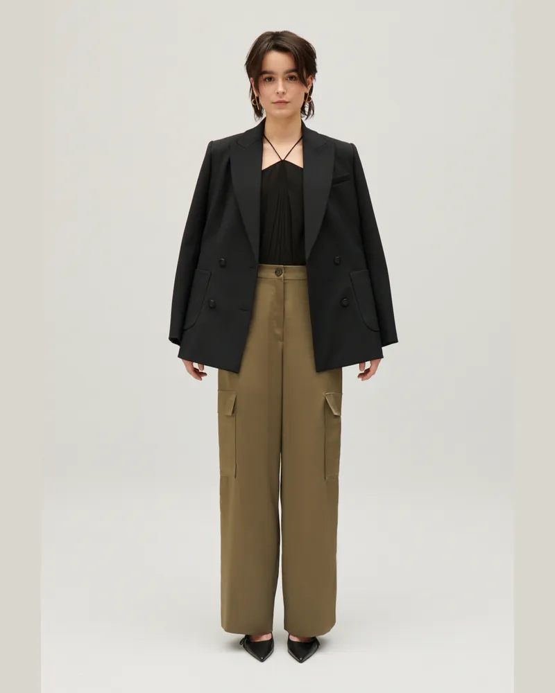 Claudie Pierlot Satinierte, fließende Cargohose Khaki Khaki