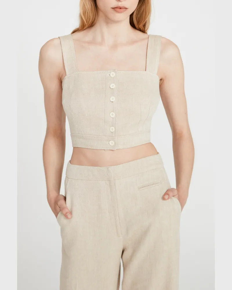 Claudie Pierlot Kurzes beige Top aus Leinen Beige