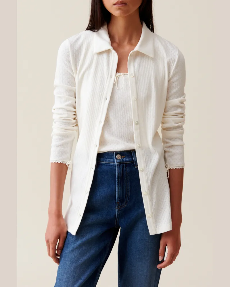 Claudie Pierlot Ecru-farbener Top mit Hemdkragen Ecru